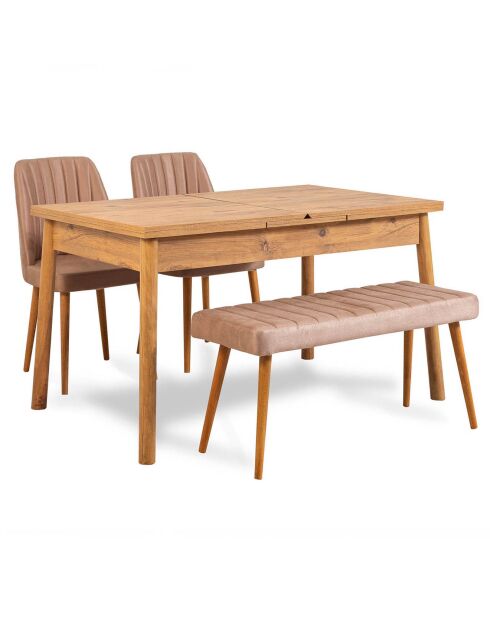 Table + 2 Chaises + Banc Santiago 0900 pin atlantique/stone