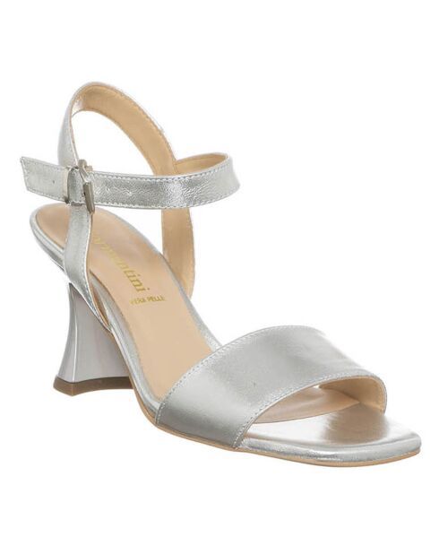 Cassandra silberne Ledersandalen - 8 cm Absatz