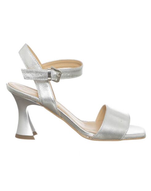 Cassandra silberne Ledersandalen - 8 cm Absatz