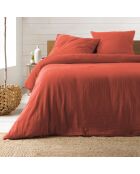 Parure housse de couette 100% Gaze de Coton Angelia terracotta