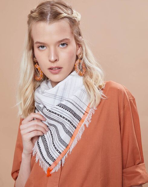 Foulard Handloom à carreaux blanc - 108x104 cm