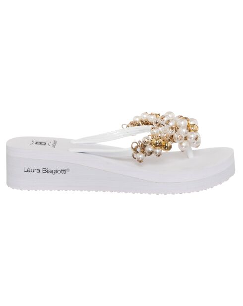 Tongs Compensées Amaya blanches - Talon 5 cm