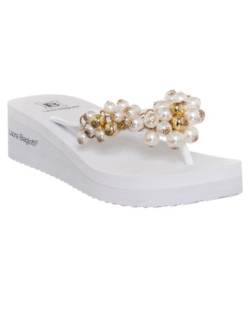 Tongs Compensées Amaya blanches - Talon 5 cm