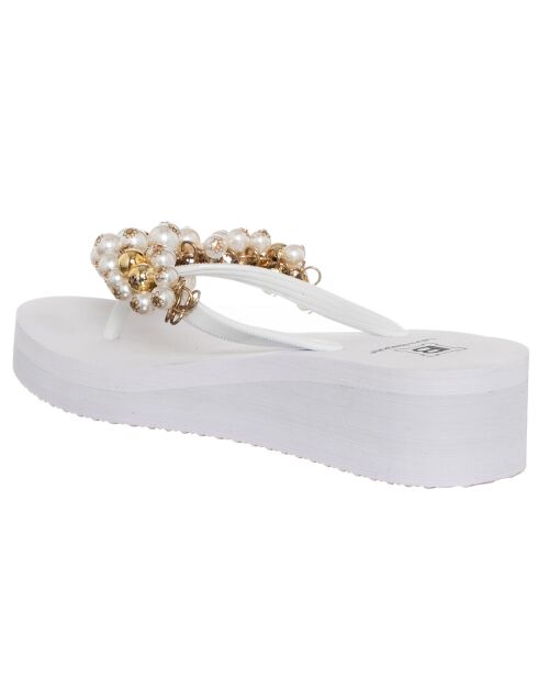 Tongs Compensées Amaya blanches - Talon 5 cm
