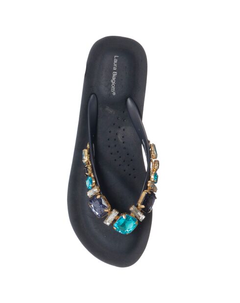 Tongs Compensées Angelica bleu marine