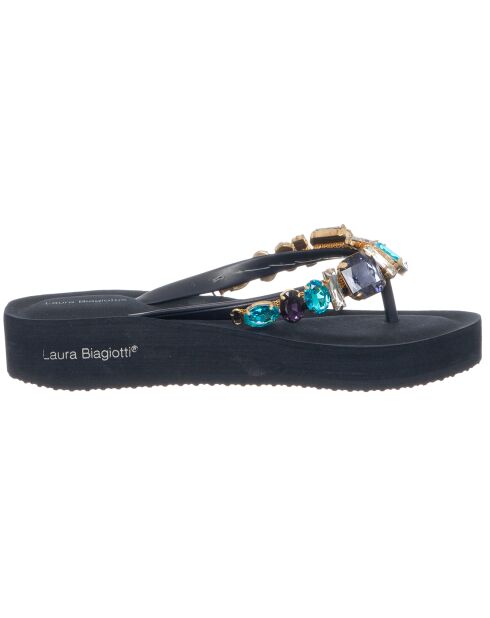 Tongs Compensées Angelica bleu marine