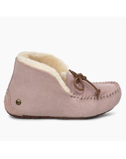 Chaussons fourrés Laine en Velours de Cuir Alena roses