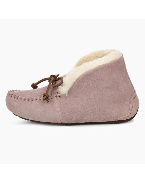 Chaussons fourrés Laine en Velours de Cuir Alena roses
