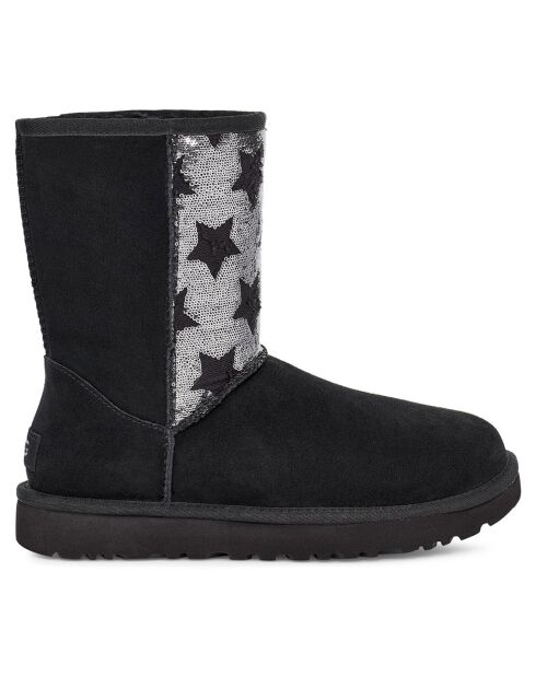 Boots fourrées Laine en Velours de Cuir Classic ShorSequin Stars noires