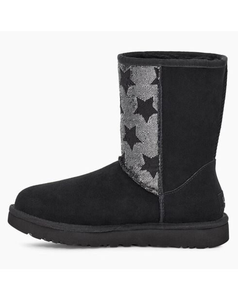 Boots fourrées Laine en Velours de Cuir Classic ShorSequin Stars noires