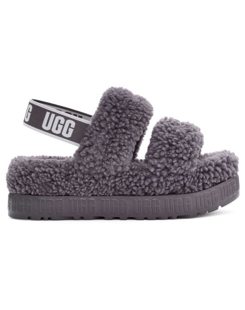 Sandales plateforme en Peau de mouton bouclée Oh Fluffita grises