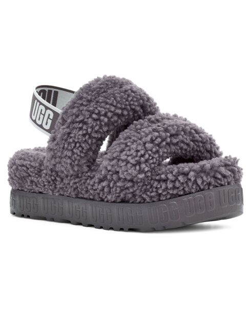 Sandales plateforme en Peau de mouton bouclée Oh Fluffita grises