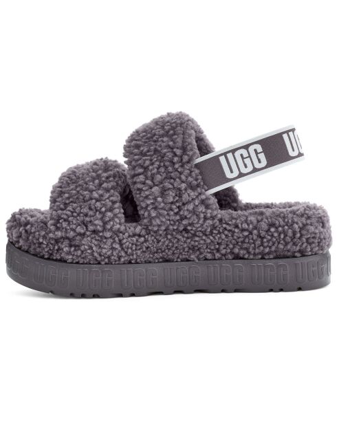 Sandales plateforme en Peau de mouton bouclée Oh Fluffita grises