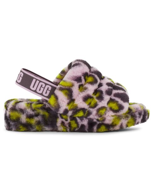 Sandales chaussons en Peau de mouton Fluff Yeah Slide panthère rose