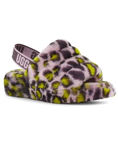 Sandales chaussons en Peau de mouton Fluff Yeah Slide panthère rose
