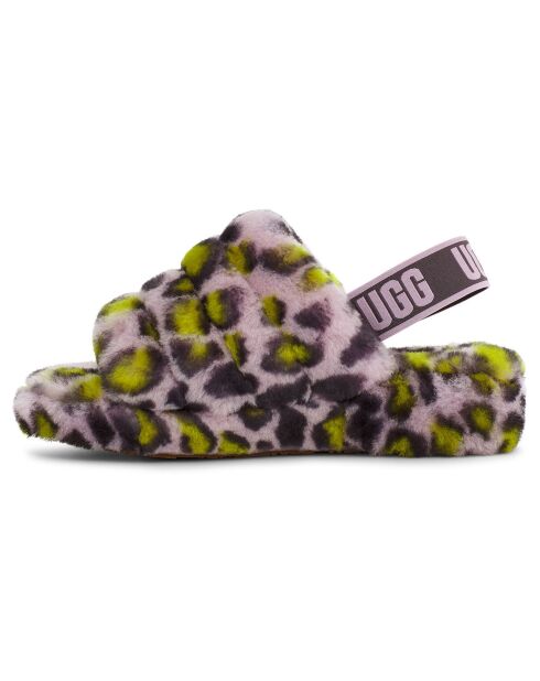 Sandales chaussons en Peau de mouton Fluff Yeah Slide panthère rose