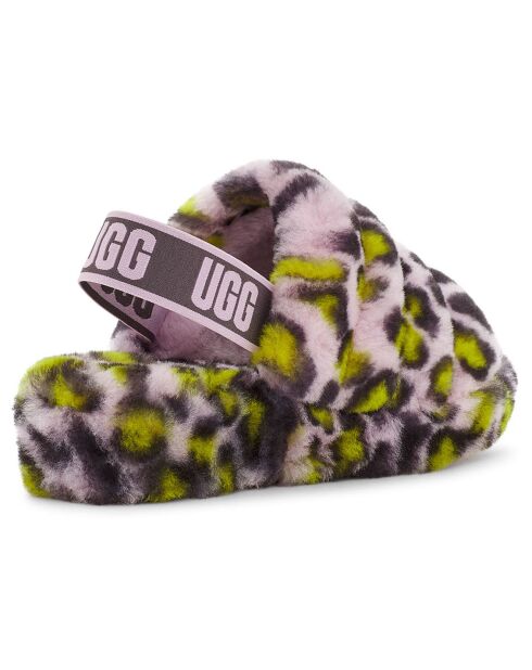 Sandales chaussons en Peau de mouton Fluff Yeah Slide panthère rose