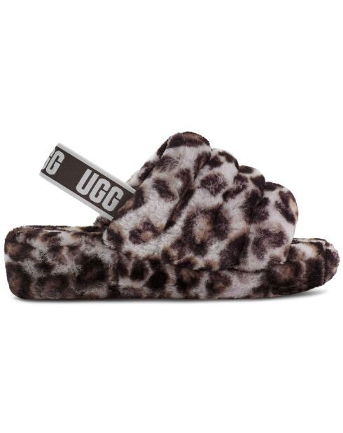 Sandales chaussons en Peau de mouton Fluff Yeah Slide panthère gris