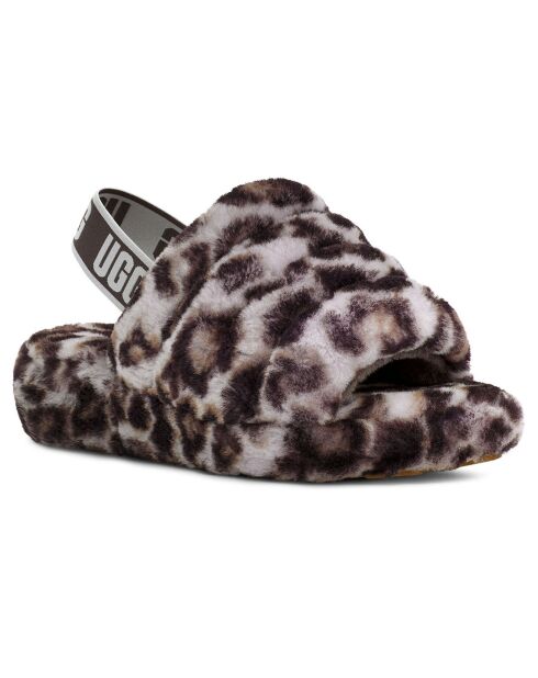 Sandales chaussons en Peau de mouton Fluff Yeah Slide panthère gris