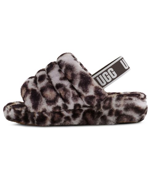 Sandales chaussons en Peau de mouton Fluff Yeah Slide panthère gris