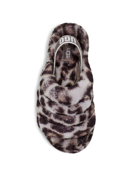 Sandales chaussons en Peau de mouton Fluff Yeah Slide panthère gris