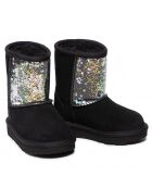 Boots fourrées Laine en Velours de Cuir Glitter noires