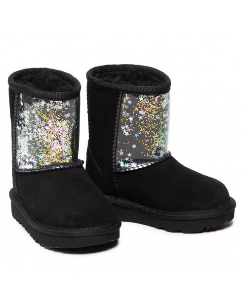 Boots fourrées Laine en Velours de Cuir Glitter noires