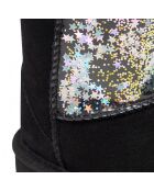 Boots fourrées Laine en Velours de Cuir Glitter noires