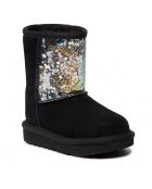 Boots fourrées Laine en Velours de Cuir Glitter noires