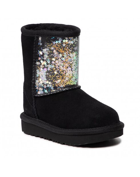 Boots fourrées Laine en Velours de Cuir Glitter noires