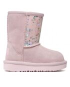 Boots fourrées Laine en Velours de Cuir Glitter roses