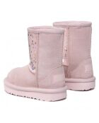 Boots fourrées Laine en Velours de Cuir Glitter roses