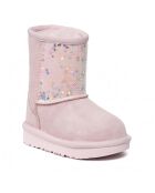 Boots fourrées Laine en Velours de Cuir Glitter roses