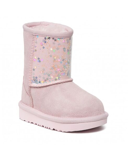 Boots fourrées Laine en Velours de Cuir Glitter roses