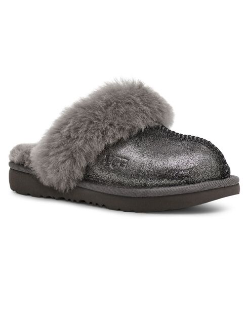 Chaussons en Peau de Mouton métallisé Cozy Glitter noir