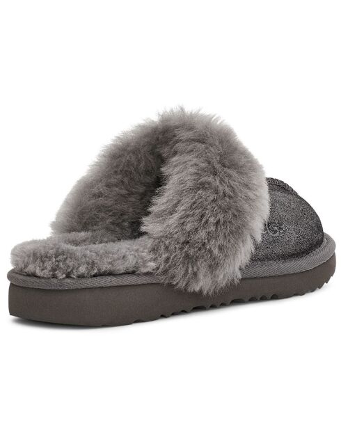 Chaussons en Peau de Mouton métallisé Cozy Glitter noir
