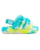 Sandales chaussons en Peau de Mouton Fluff Slide Marble bleu/jaune