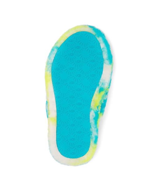 Sandales chaussons en Peau de Mouton Fluff Slide Marble bleu/jaune