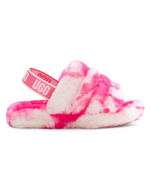 Sandales chaussons en Peau de Mouton Fluff Slide Marble rose/blanc