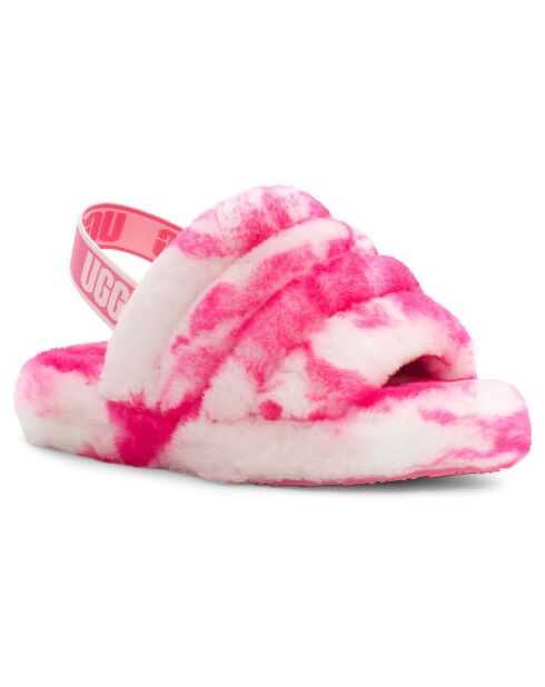 Sandales chaussons en Peau de Mouton Fluff Slide Marble rose/blanc