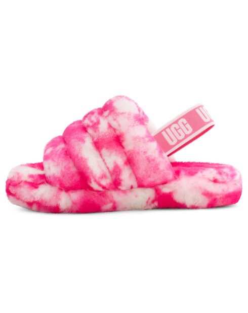 Sandales chaussons en Peau de Mouton Fluff Slide Marble rose/blanc