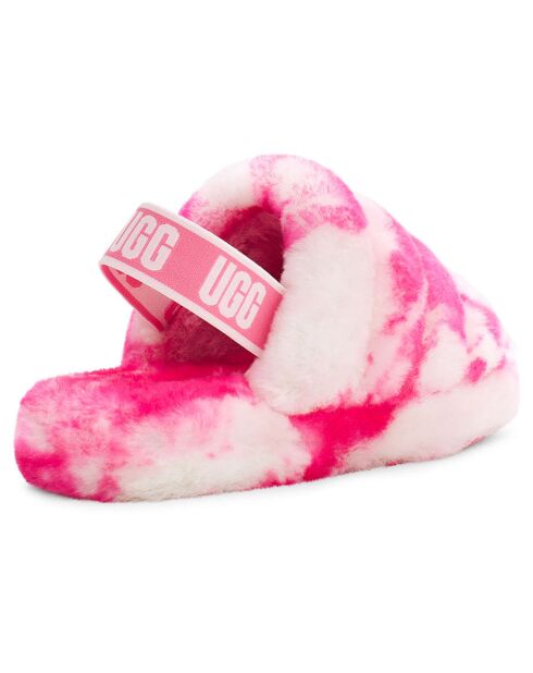 Sandales chaussons en Peau de Mouton Fluff Slide Marble rose/blanc