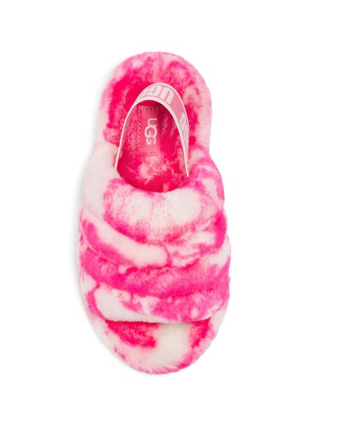 Sandales chaussons en Peau de Mouton Fluff Slide Marble rose/blanc