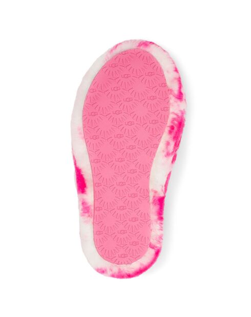 Sandales chaussons en Peau de Mouton Fluff Slide Marble rose/blanc