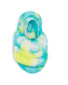 Sandales chaussons en Peau de Mouton Fluff Slide Marble bleu/jaune