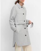 Manteau surchemise en Laine mélangée à ceinture gris clair