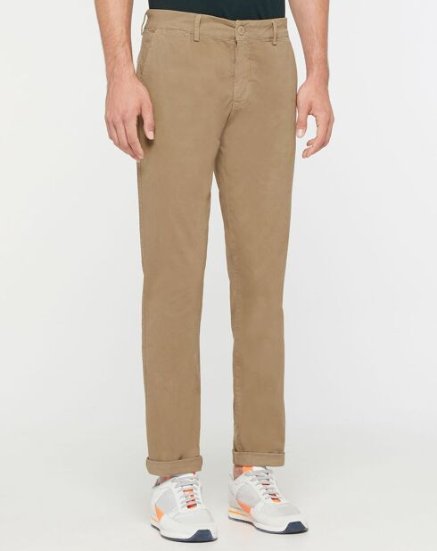 Pantalon Chino Slim en Coton Bio Gabardine Stretch beige foncé