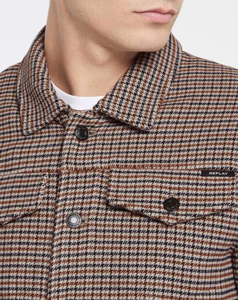 Chaqueta entallada con estampado de pata de gallo beige/multicolor