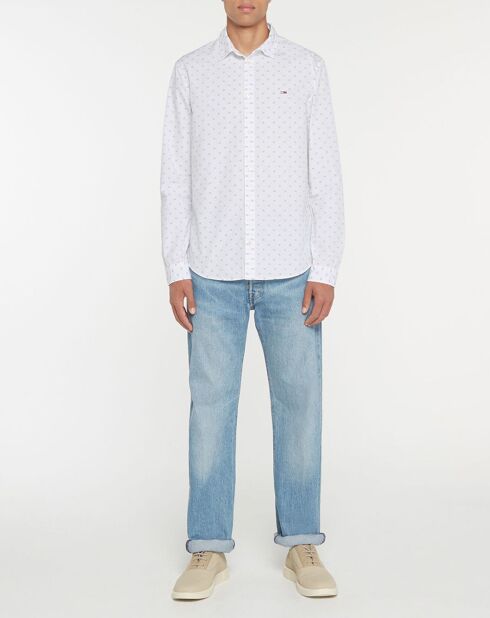 Camisa delgada Dobby blanca estampada