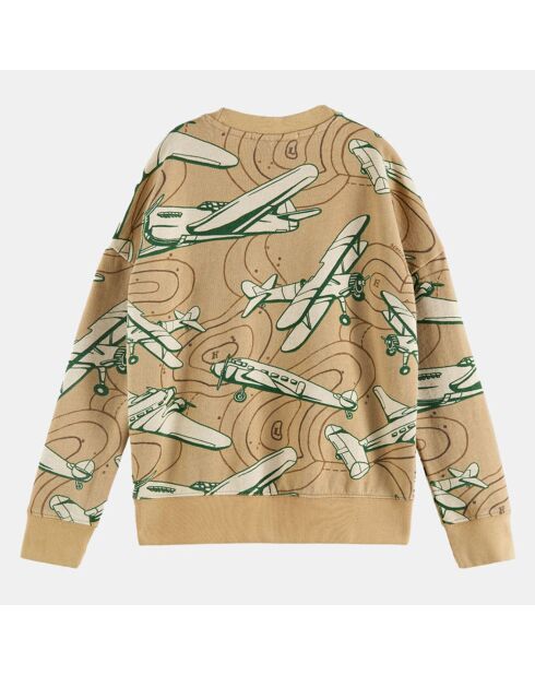 Sweat en Coton organique imprimé avion beige